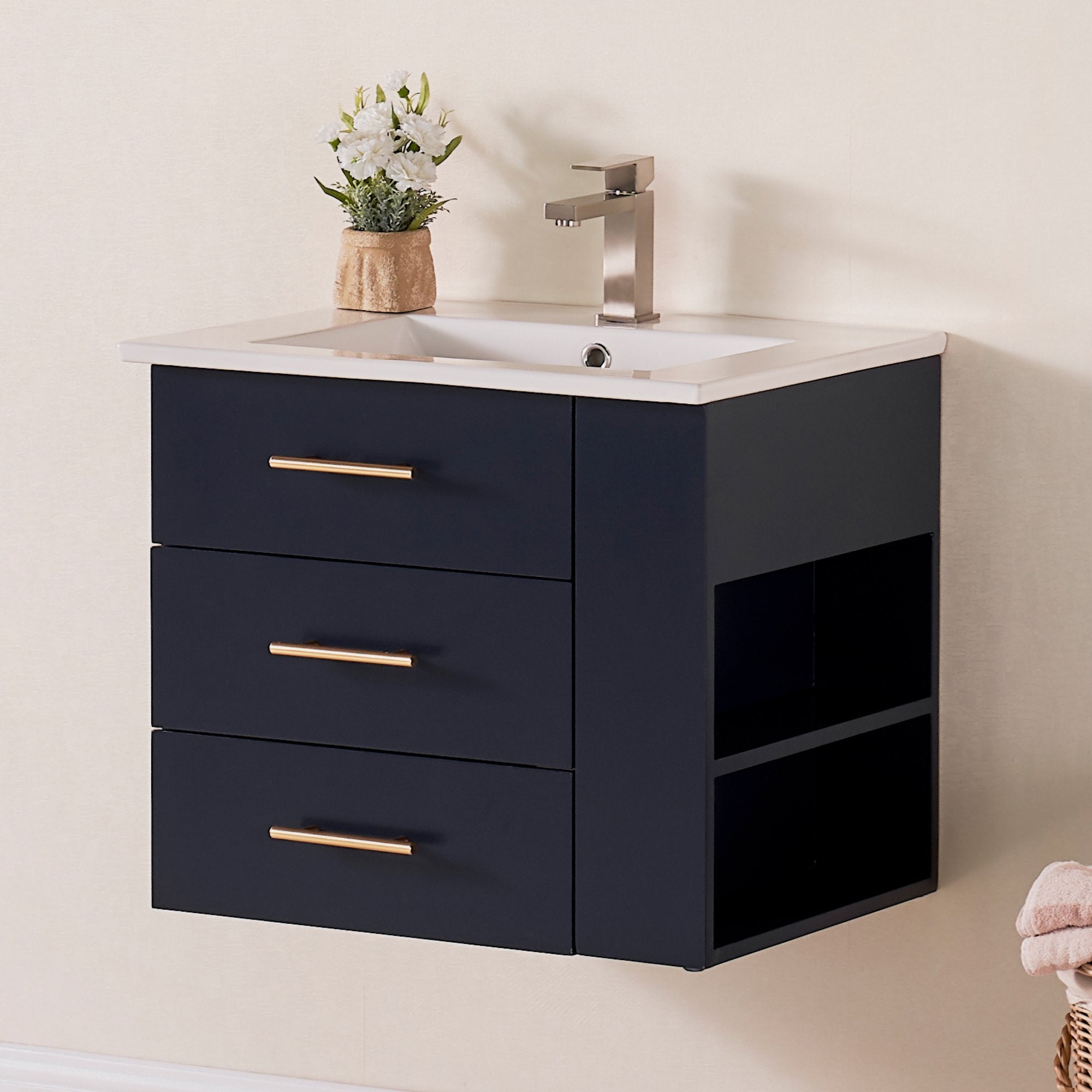 1906 Series 24in Floating Bathroom Vanity Cabinet Set (Right Shelf)