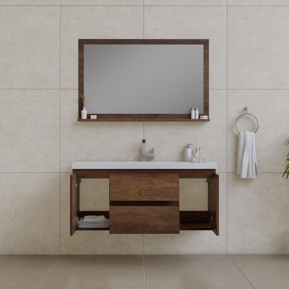 Paterno 48 inch Modern Wall Mounted Bathroom Vanity, Rosewood