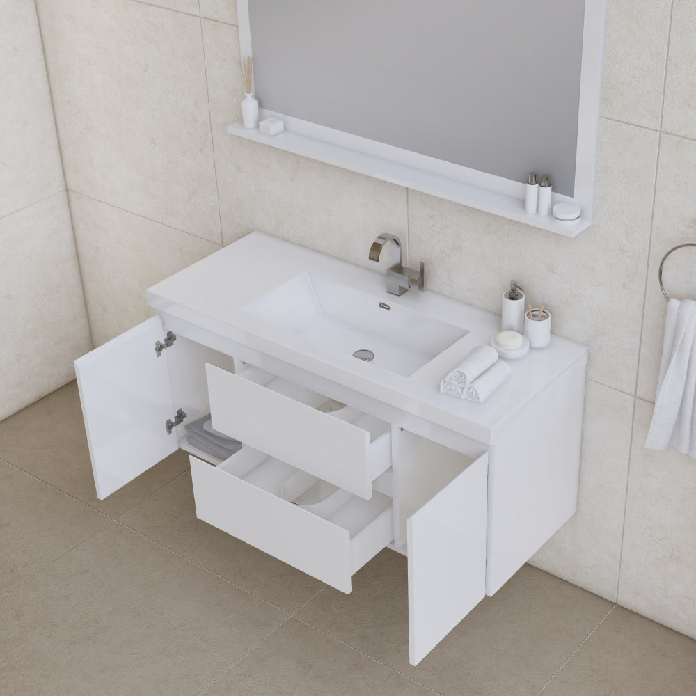 Paterno 48 inch Modern Wall Mounted Bathroom Vanity, Rosewood