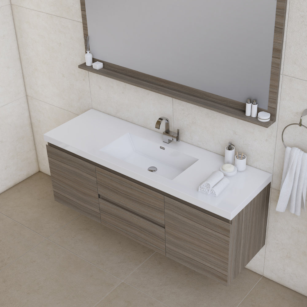Paterno 60 inch Single Modern Wall Mounted Bathroom Vanit