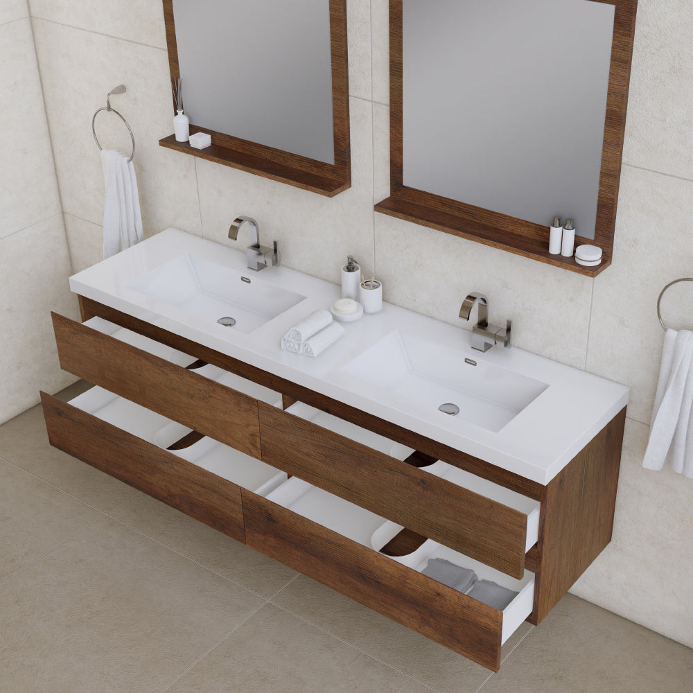 Paterno 72 inch Modern Wall Mounted Bathroom Vanity