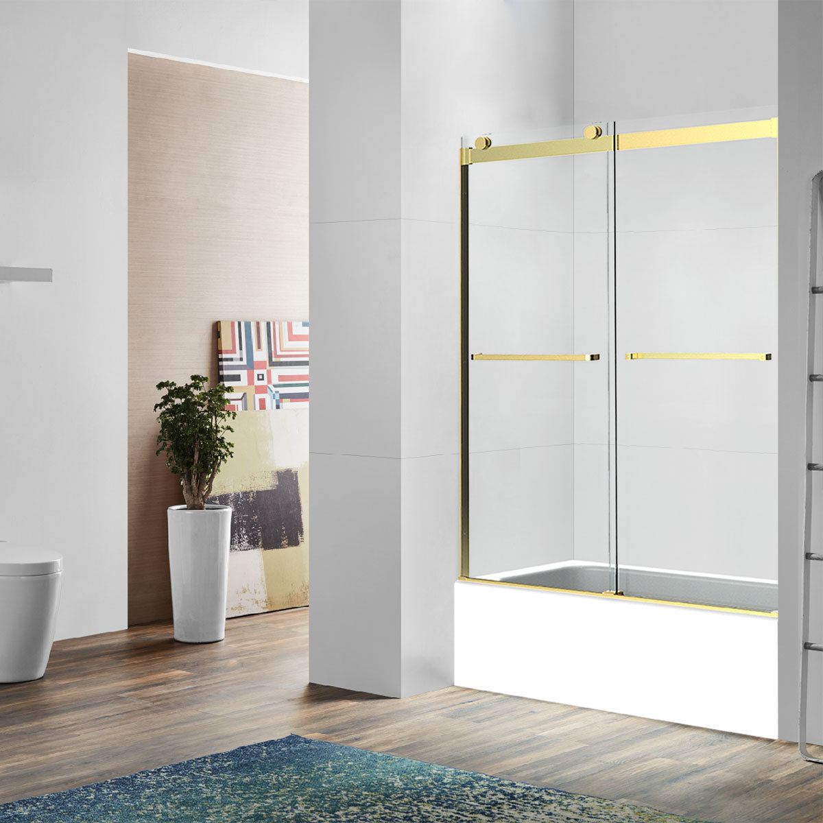 Ayden 60in W. x 60in H. 3/8'' Frameless Bypass Bathtub Shower Door