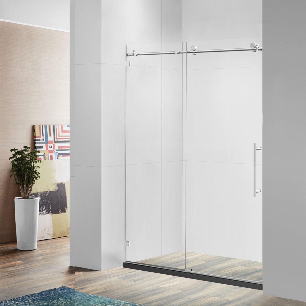 BR01 54in W. x 76in H. 3/8'' Frameless Single Sliding Shower Door