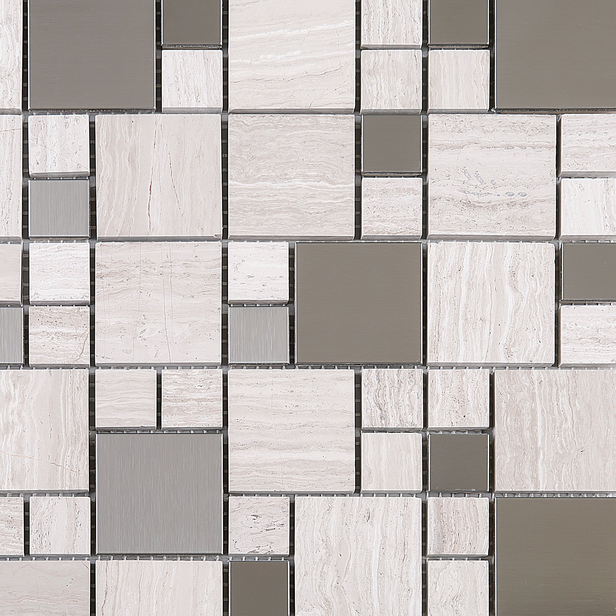 Light Wooden Beige Marble and Stainless Steel  Random Square Mosaic Tile