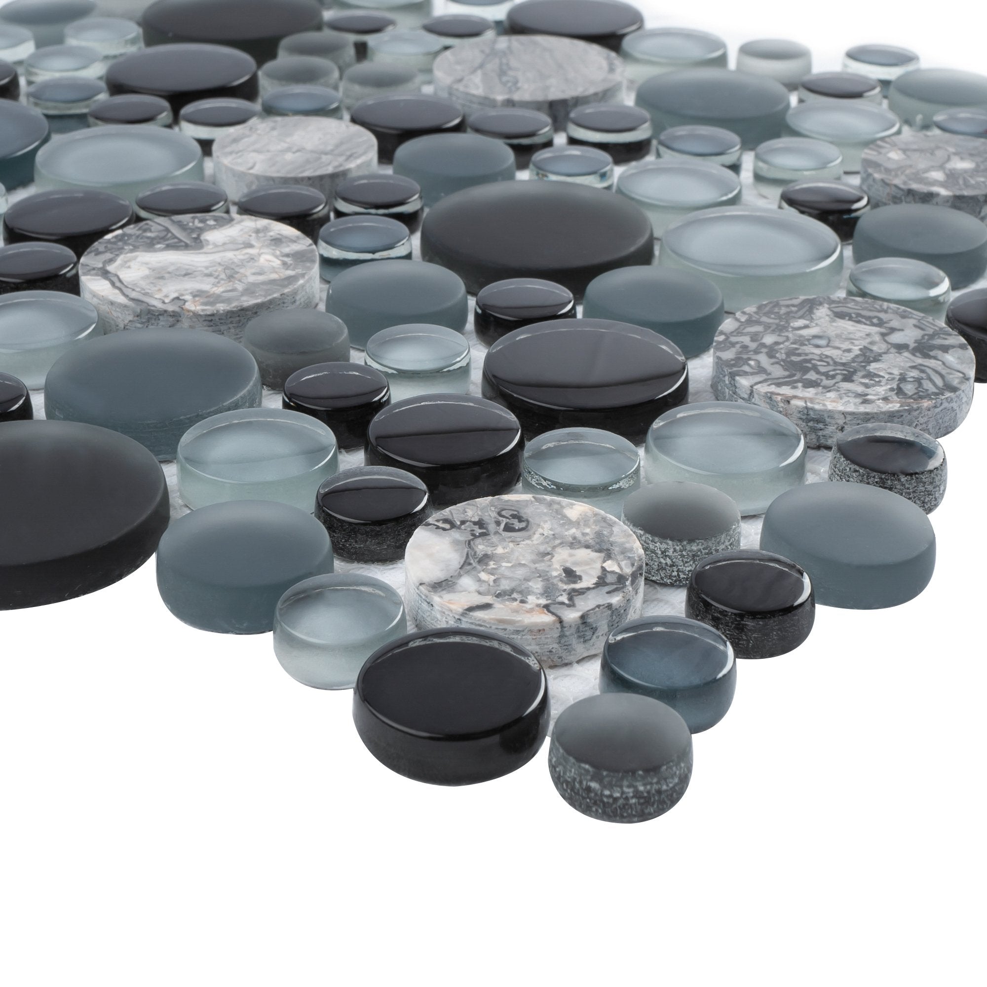 Grey Marble and Multicolor Glass Bubble Mosaic Tile
