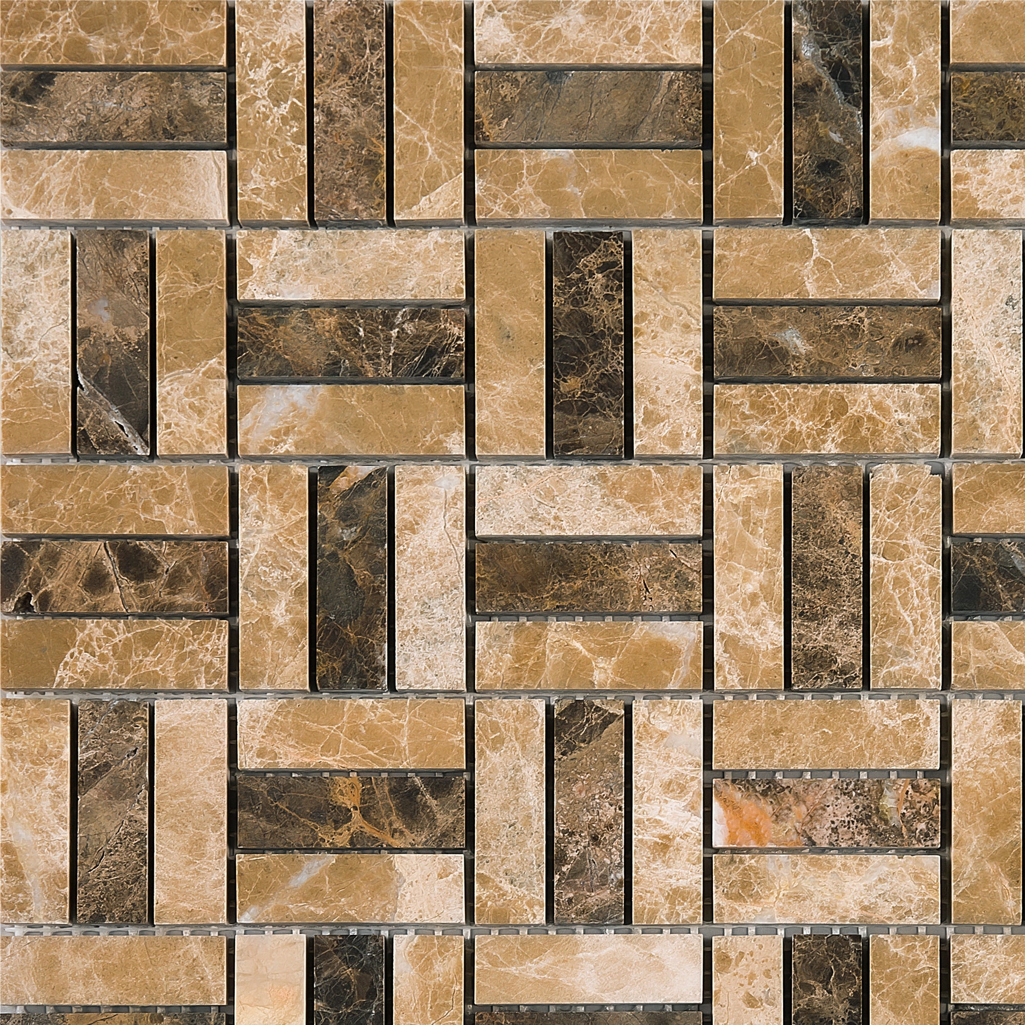 Emperador Brown and Crema Marfil Maze Marble Mosaic Tile