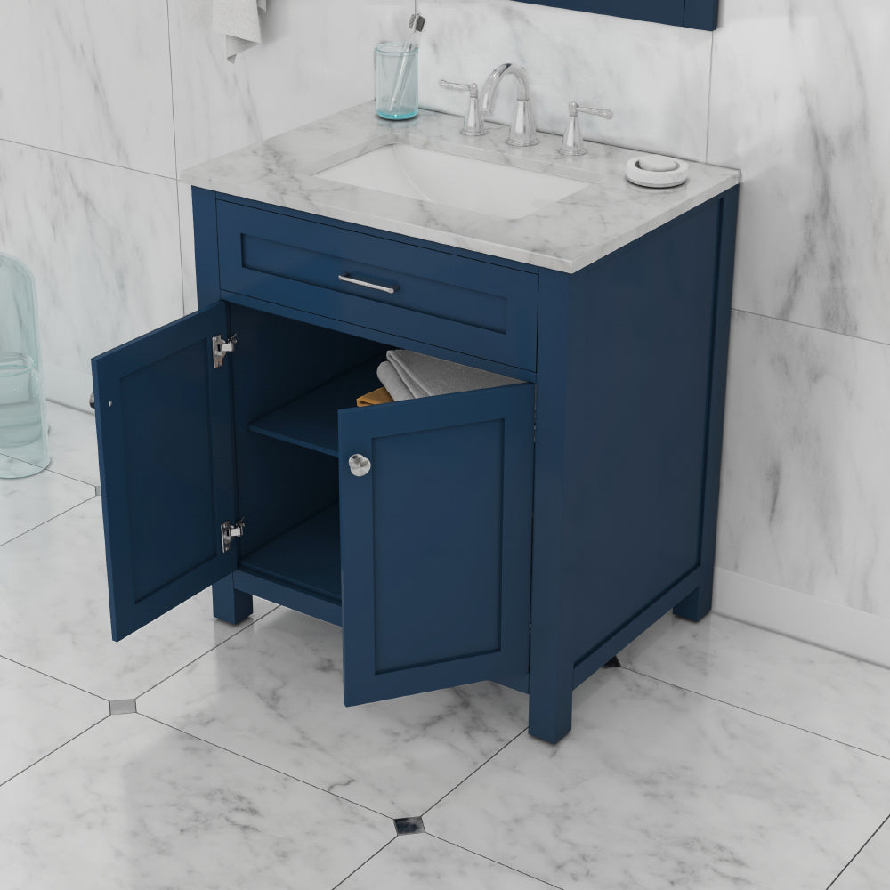 Norwalk 30 inch Vanity with Carrara Marble Top