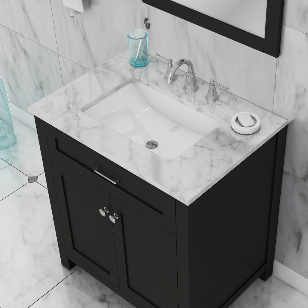 Norwalk 30 inch Vanity with Carrara Marble Top