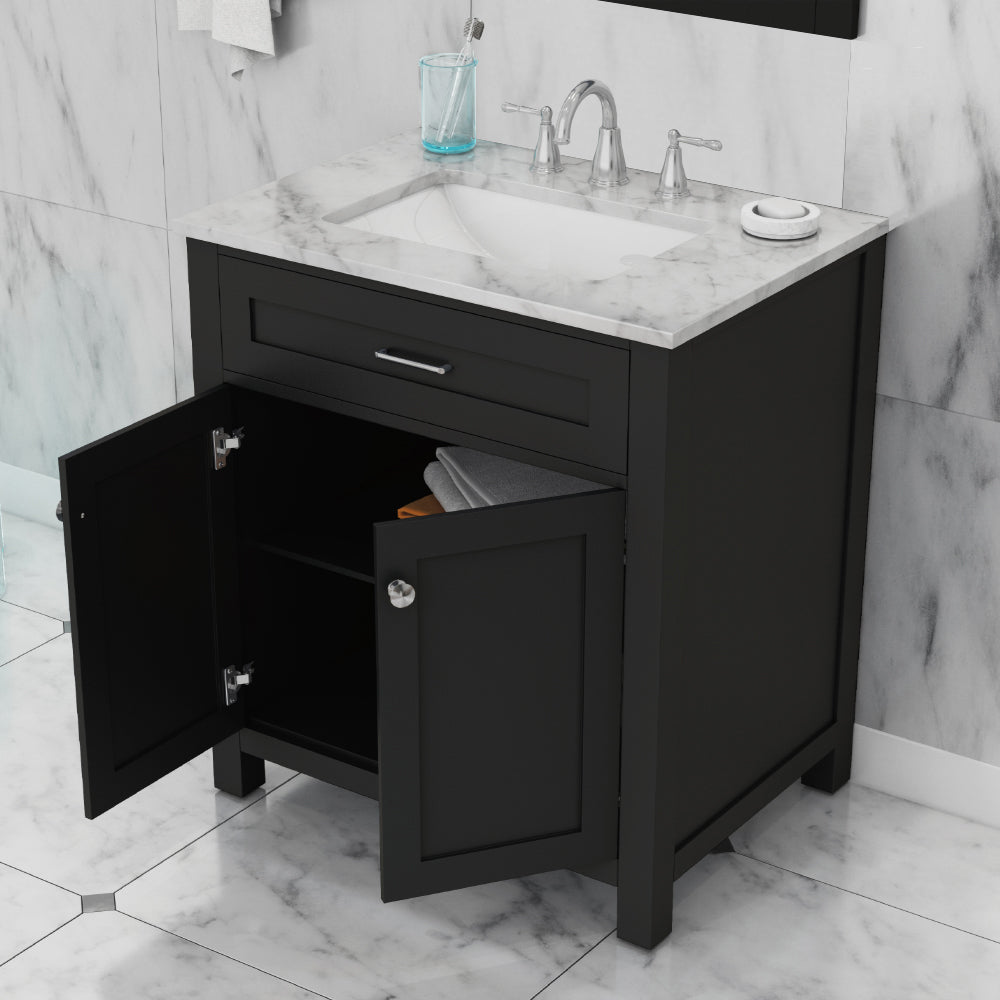 Norwalk 30 inch Vanity with Carrara Marble Top