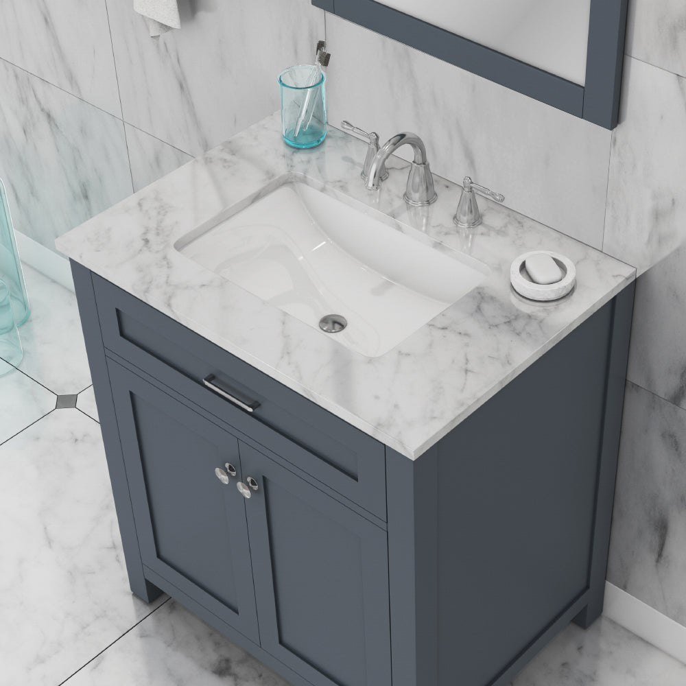 Norwalk 30 inch Vanity with Carrara Marble Top