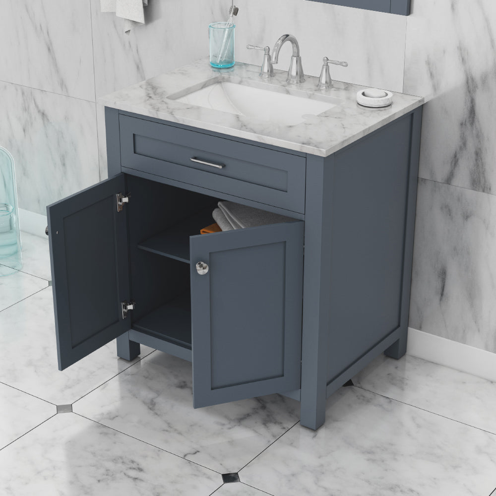 Norwalk 30 inch Vanity with Carrara Marble Top