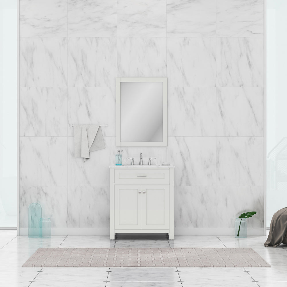 Norwalk 30 inch Vanity with Carrara Marble Top