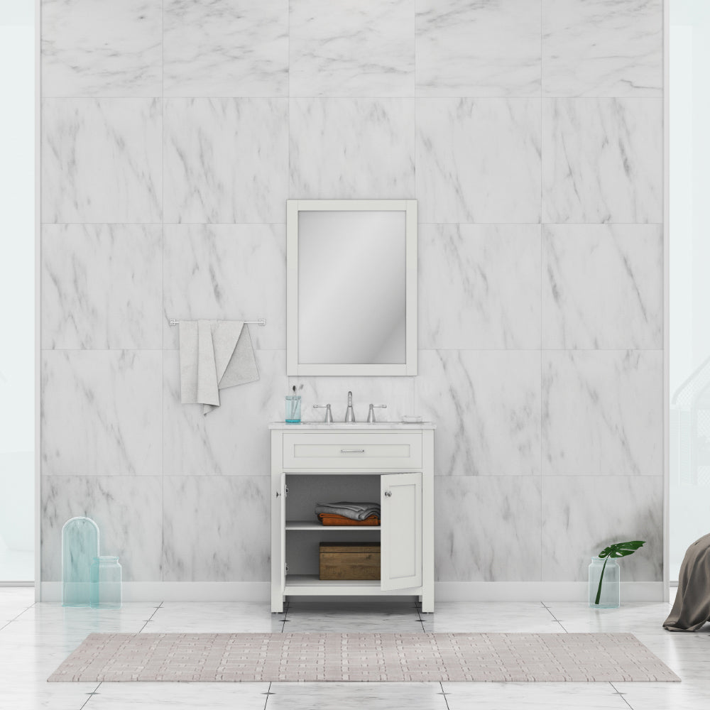 Norwalk 30 inch Vanity with Carrara Marble Top