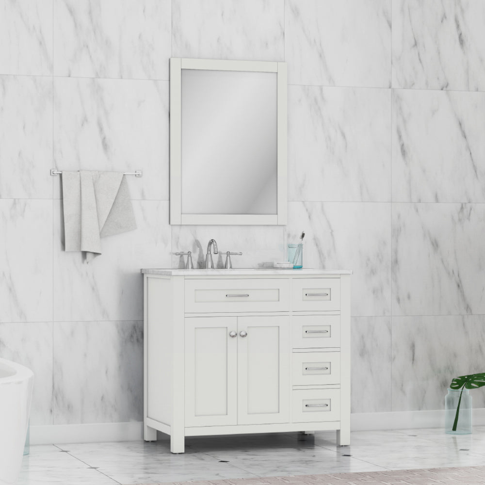 Norwalk 36 inch Drawer Vanity with Carrara Marble Top