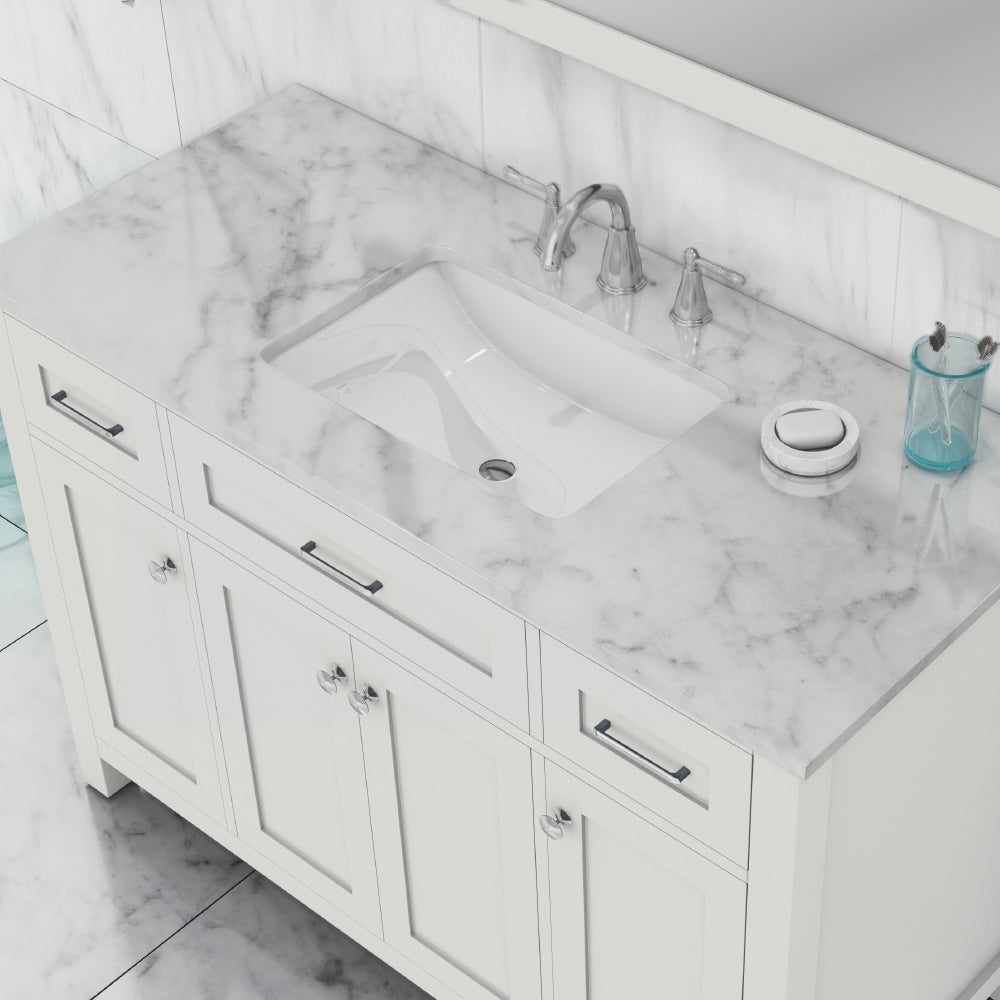 Norwalk 48 inch Vanity White with Carrara Marble Top