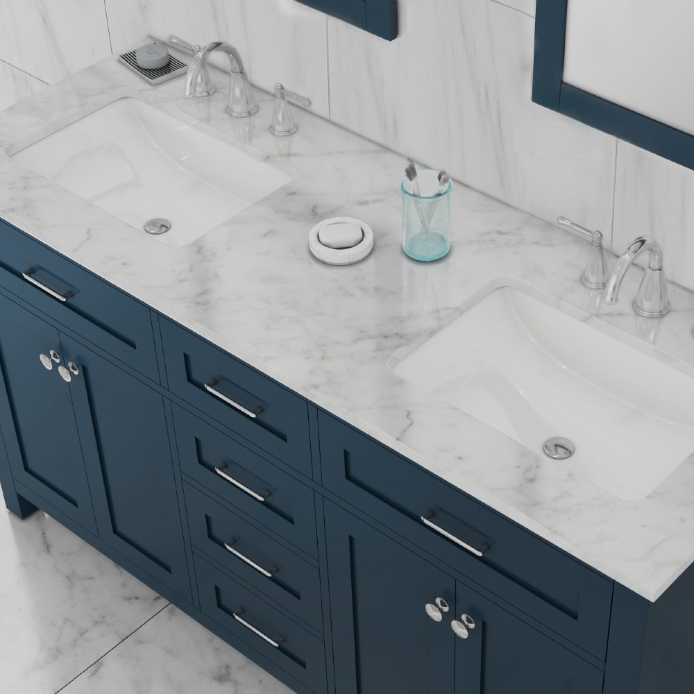 Norwalk 60 inch Double Vanity with Carrara Marble Top