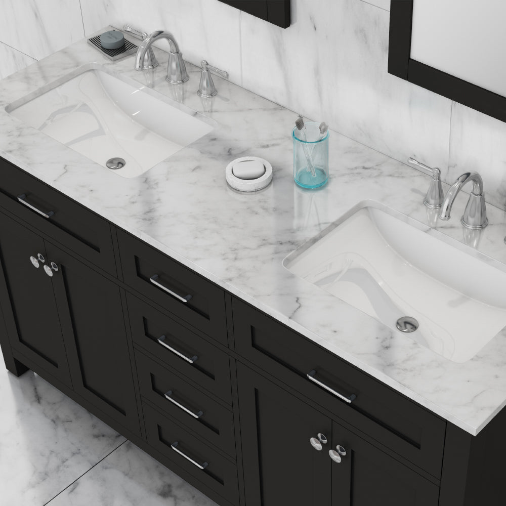 Norwalk 60 inch Double Vanity with Carrara Marble Top