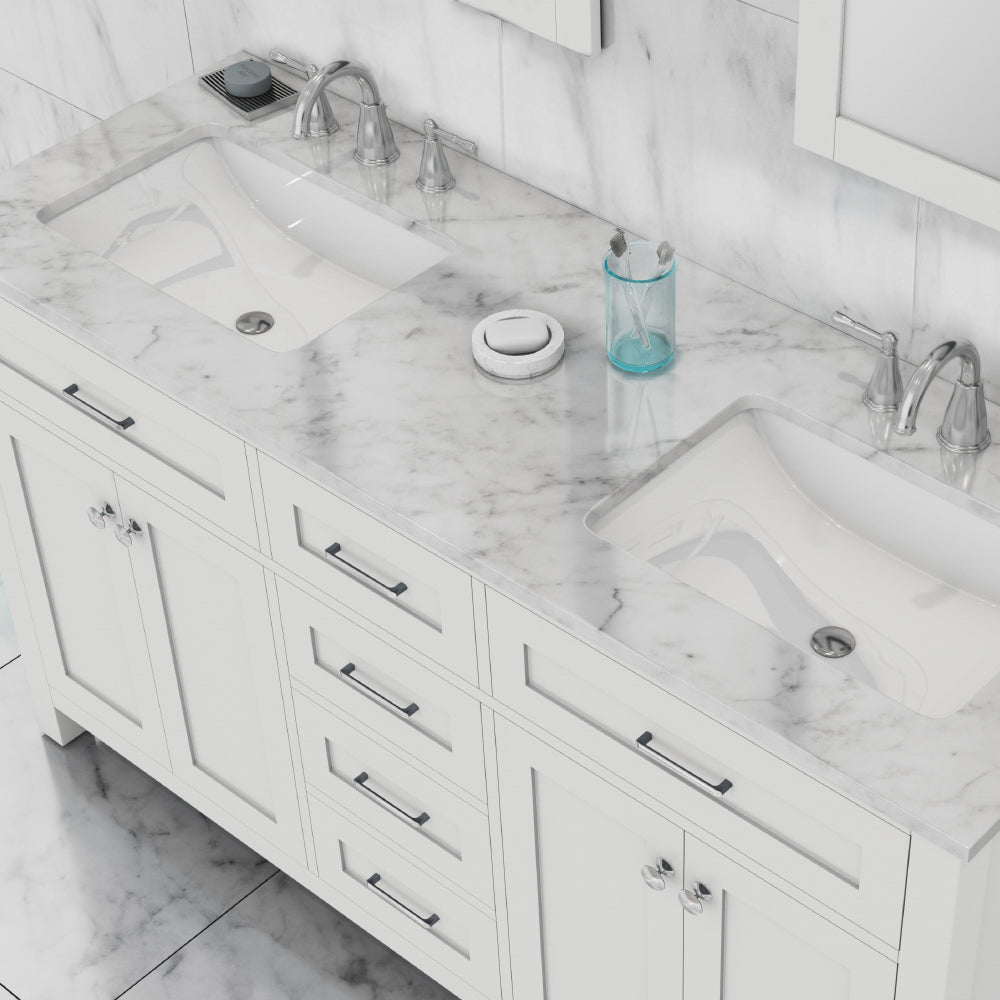 Norwalk 60 inch Double Vanity with Carrara Marble Top