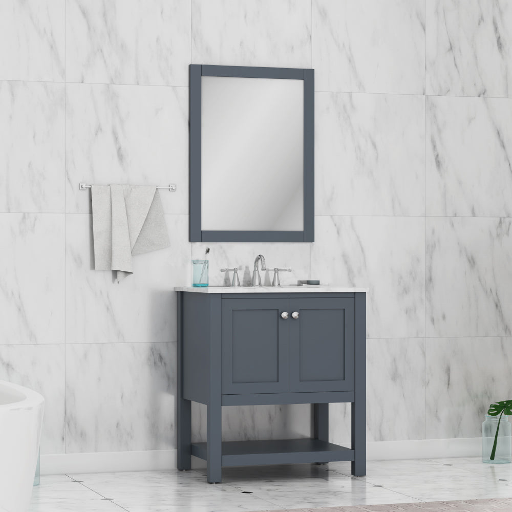 Wilmington 30 inch Vanity White with Carrara Marble Top