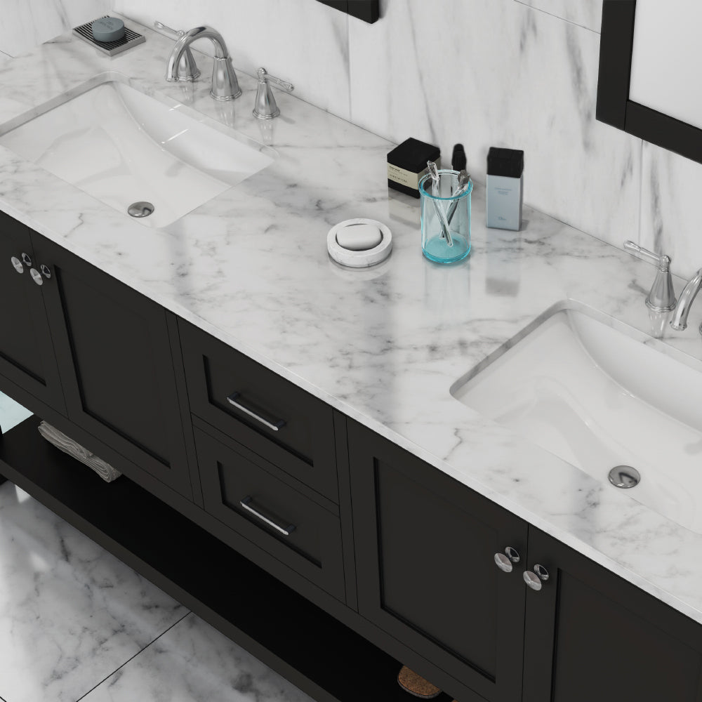Wilmington 72 inch Double Vanity with Carrara Marble Top
