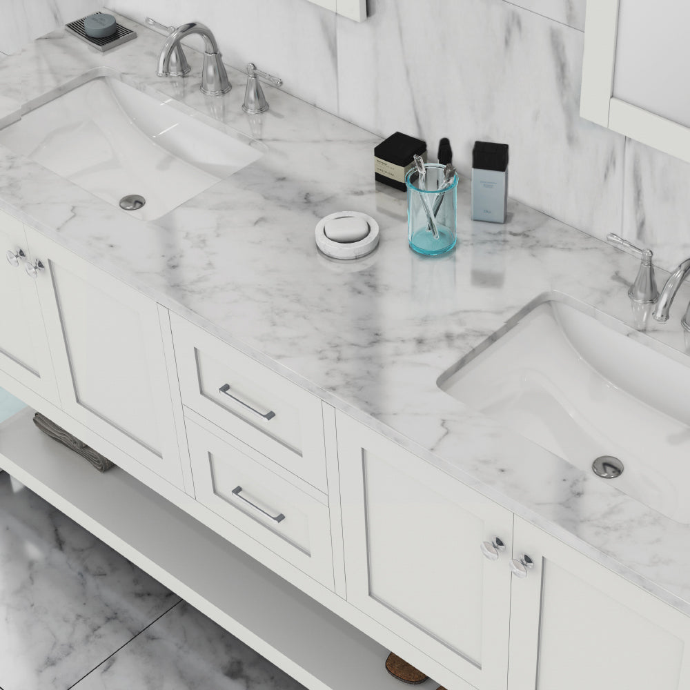 Wilmington 72 inch Double Vanity with Carrara Marble Top
