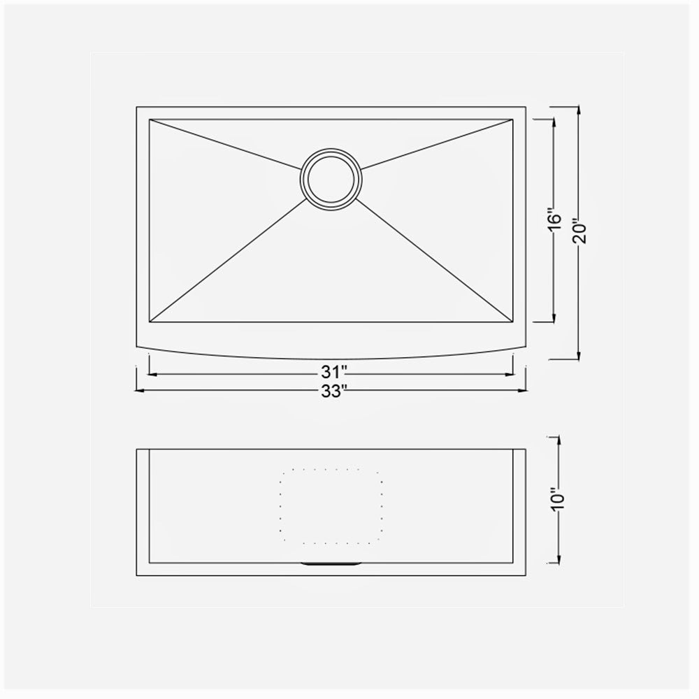 Zero Radius Single Bowl 33'' x 20'' Apron Sink KSF332010S