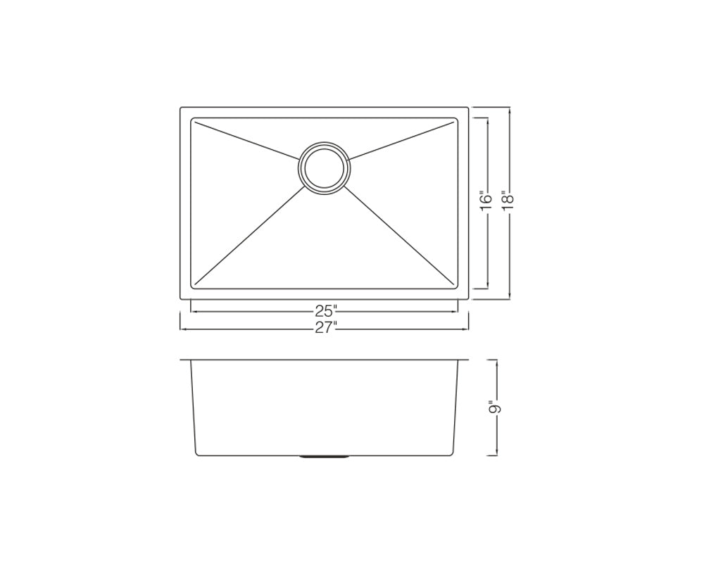 Finger Radius Under-Mount 27''x 18'' Single Bowl Sink  KSH27189L