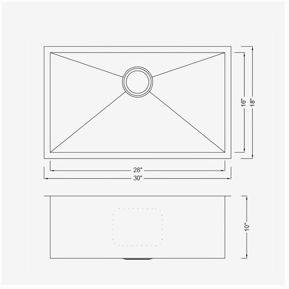 Zero Radius Under-Mount 30'' x 18'' Single Bowl Sink KSH301810S