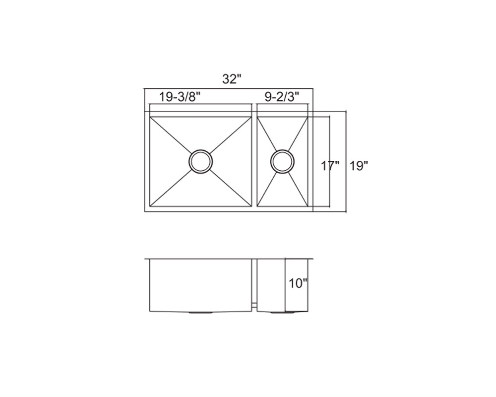Zero Radius Under-Mount 32'' x 19'' Double Bowl Sink KSH321910BS