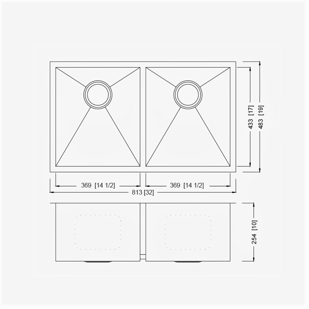 Zero Radius Under-Mount 32'' x 19'' Double Bowl Sink KSH321910D
