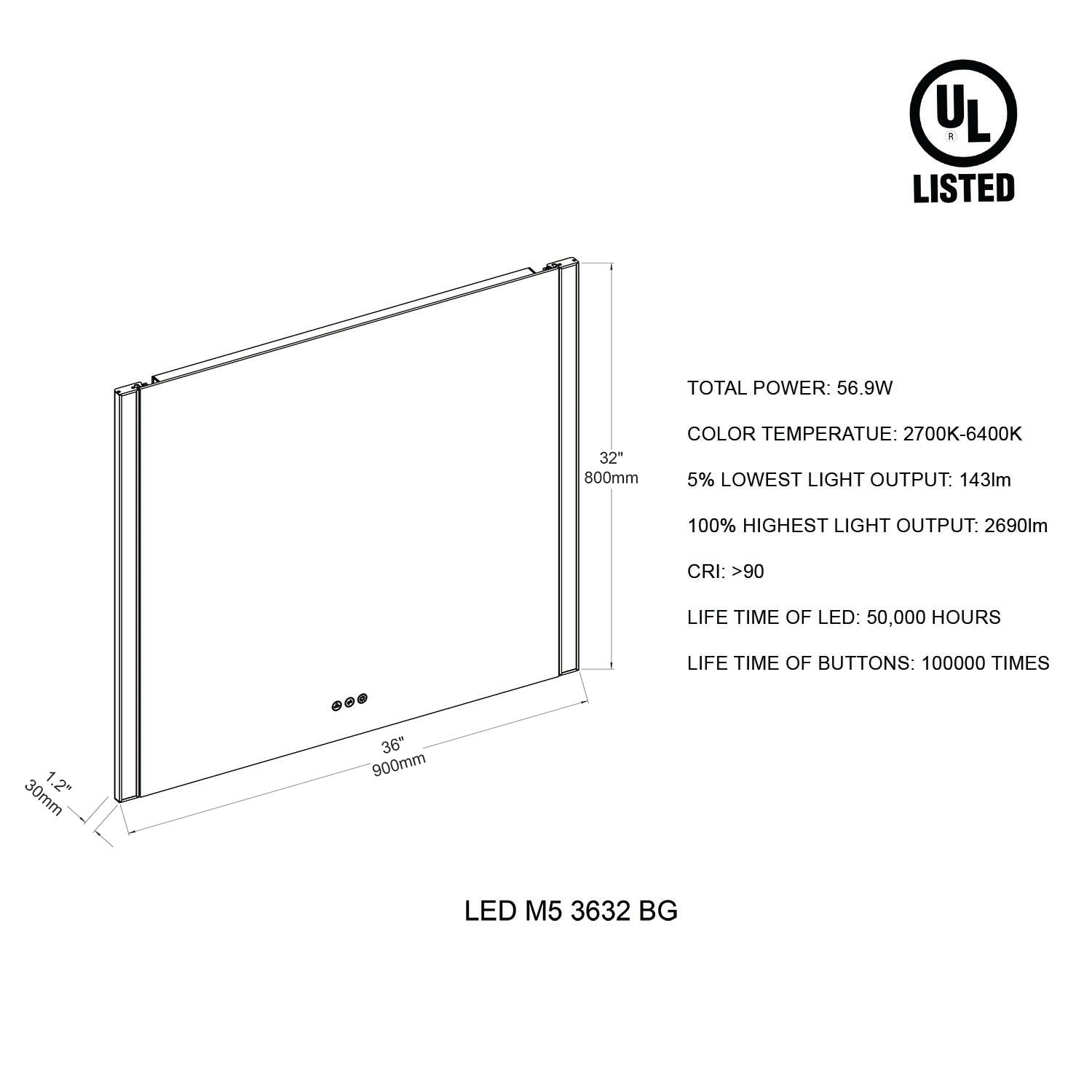 Binary 36″ LED Mirror