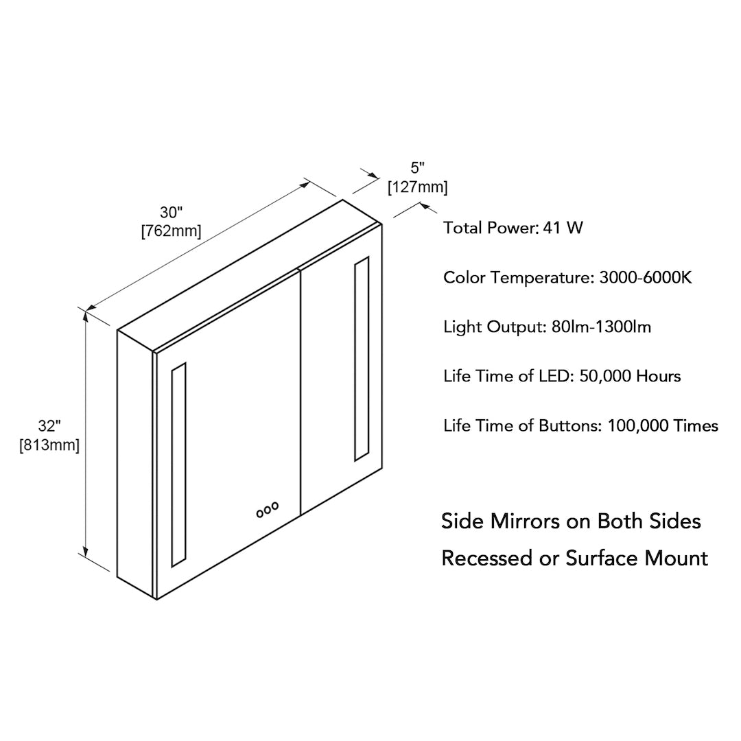 Pillar – 30 Inches LED Medicine Cabinet