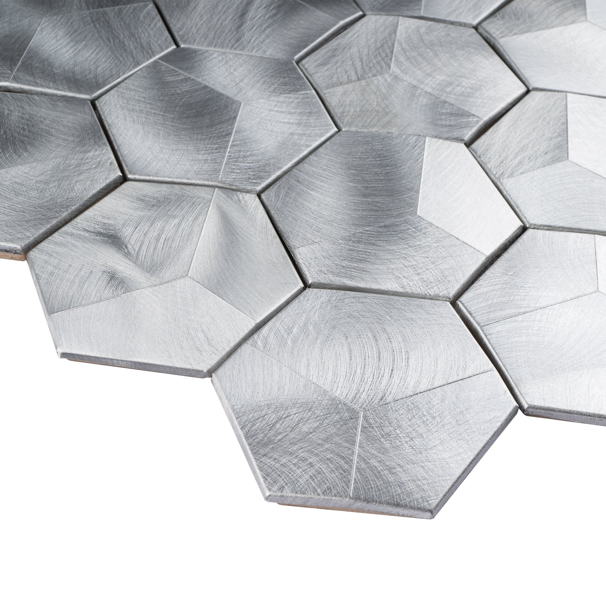 Silver 3x3 Brushed Aluminum Hexagon Metal Mosaic Tile
