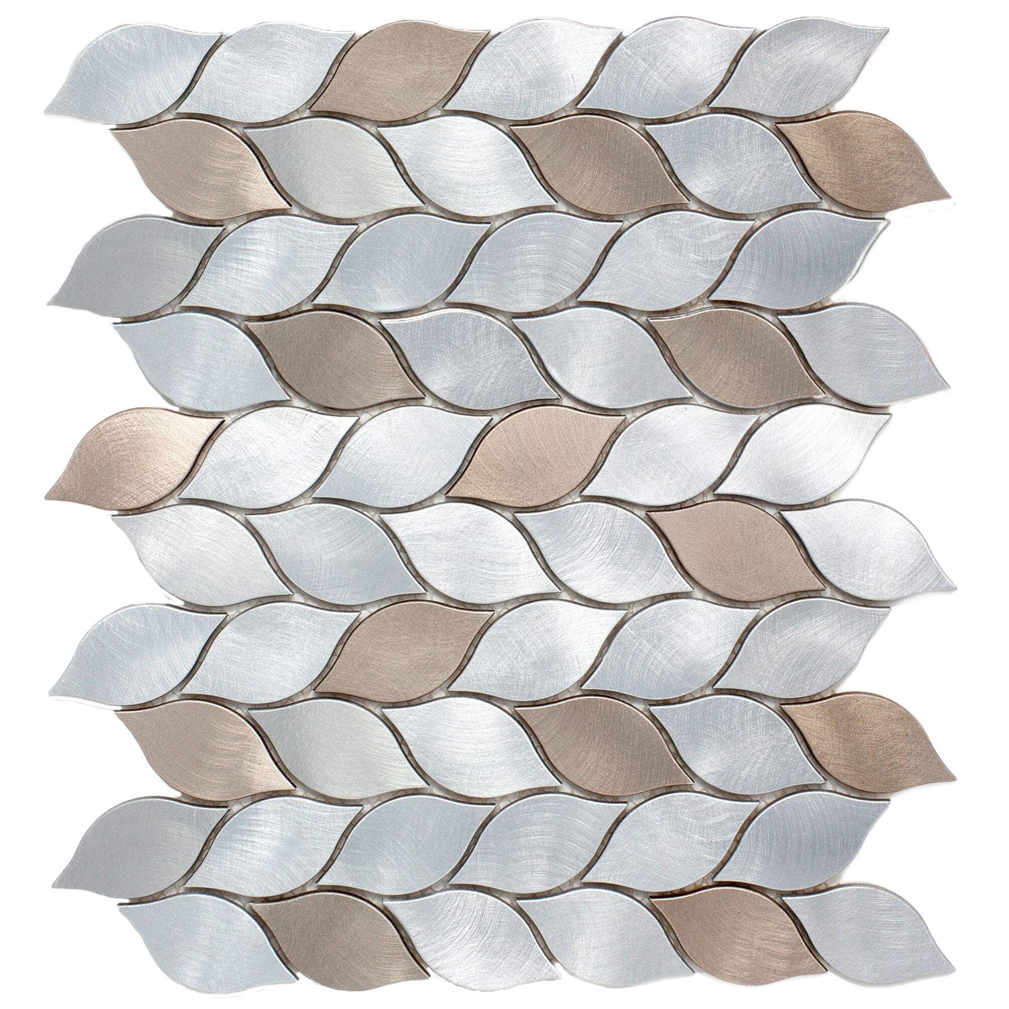 Silver & Bronze 1x3 Brushed Aluminum Leaf Metal Mosaic Tile