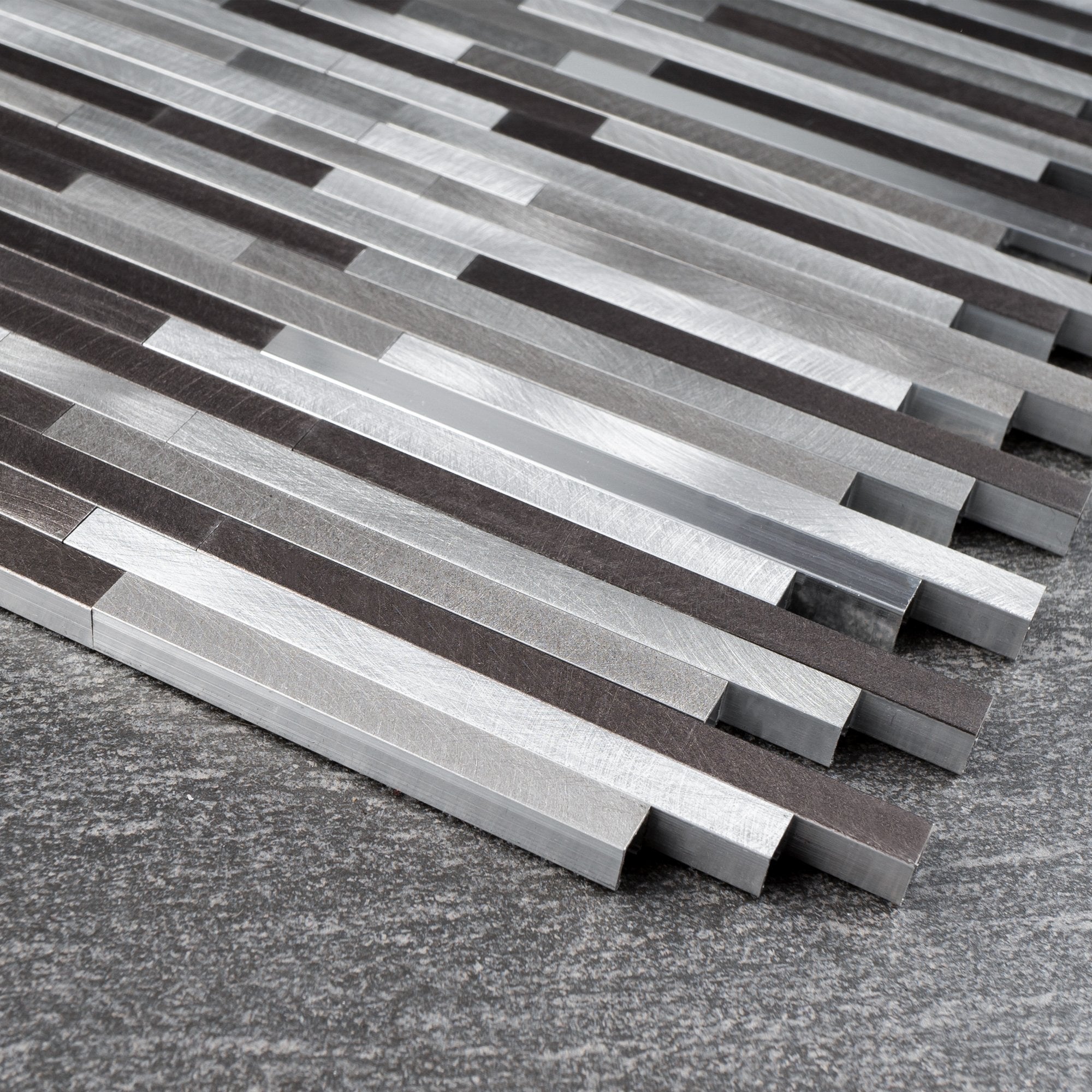 Silver & Grey Aluminum Micro Random Linear Strips Metal Mosaic Tile