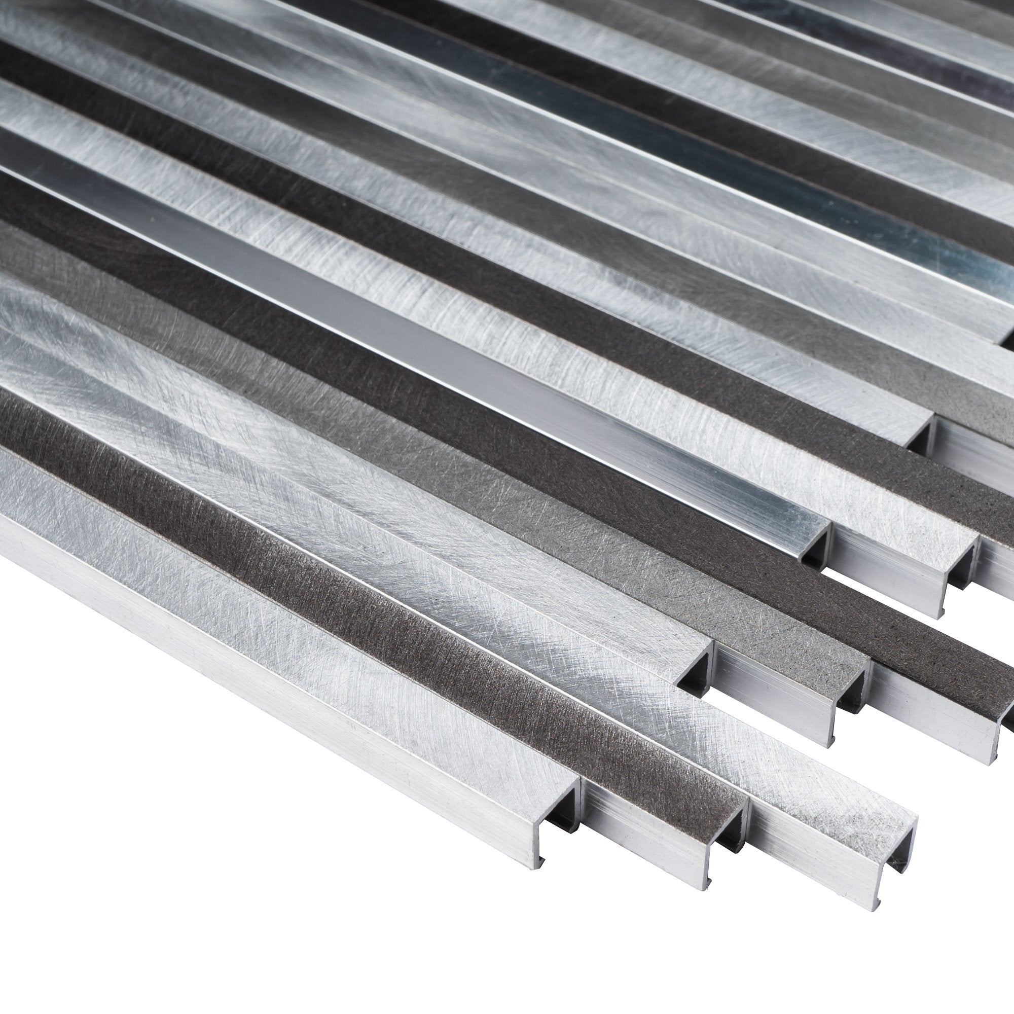 Silver & Grey Aluminum Random Stacked Linear Micro Strips Metal Mosaic Tile