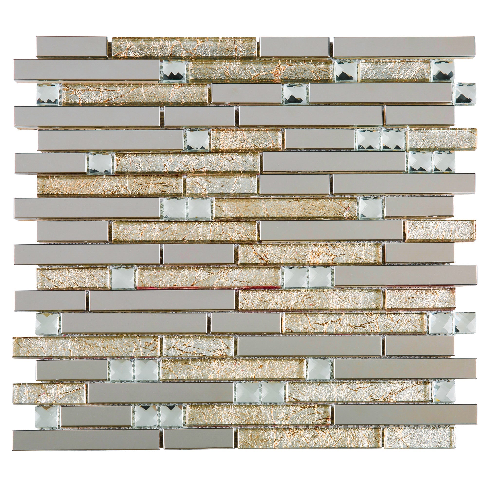 Stainless Steel and Crackle Design Gold Glass Diamond Mosaic Tile