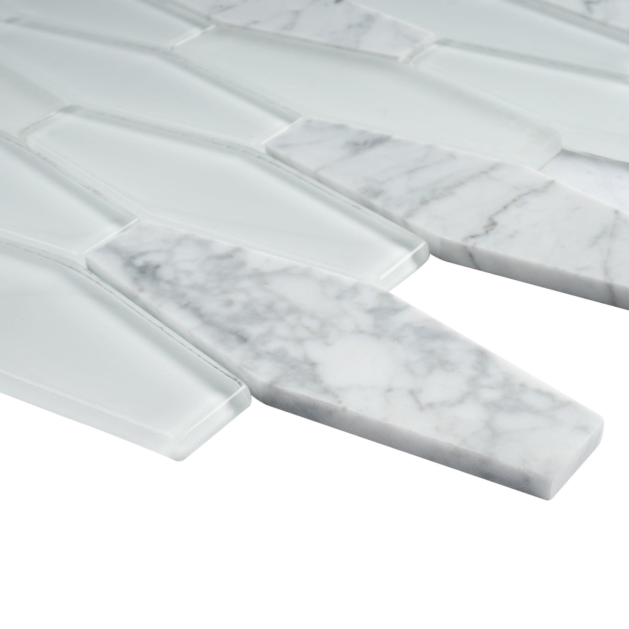 White Carrara Marble and White Glass Clipped Diamond Mosaic Tile