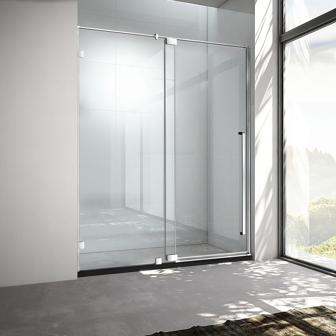 AH01 60'' W. x 76'' H. 3/8'' Frameless Hinged Shower Door