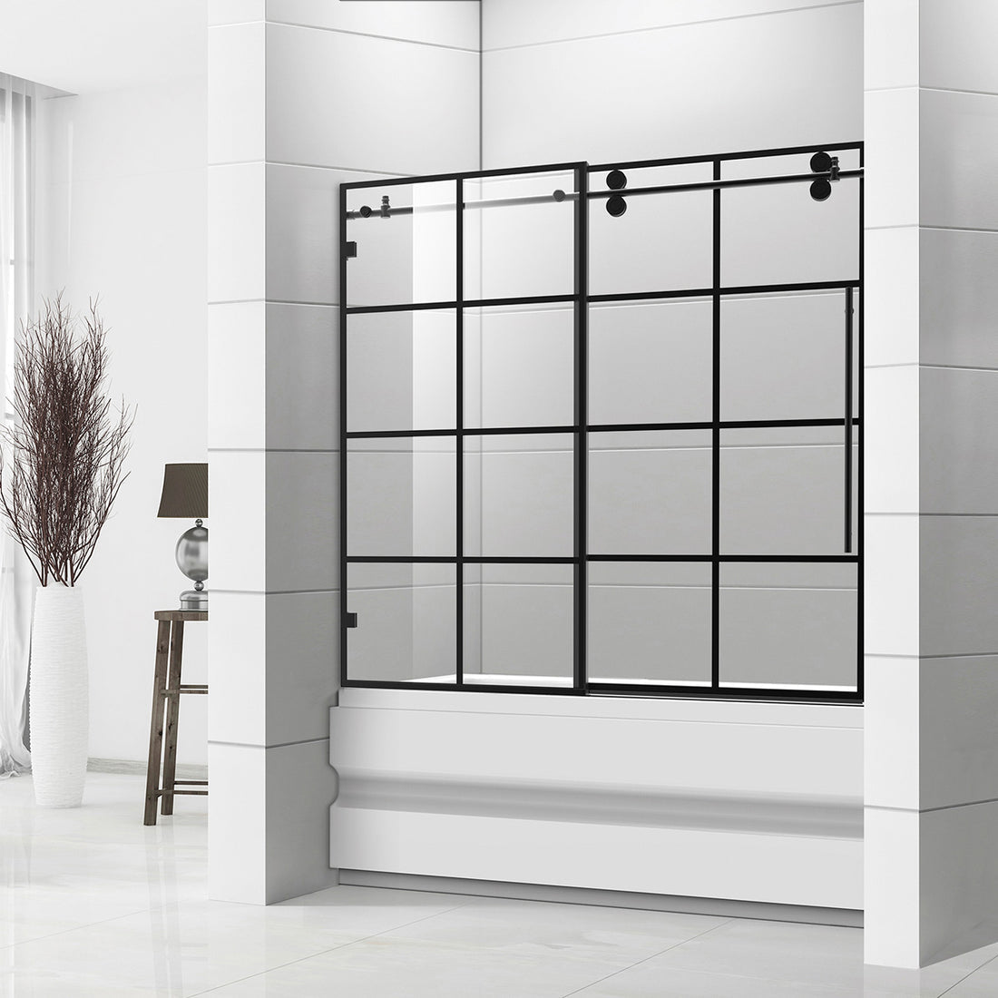 BH88 60in W. x 60in H. 3/8'' Jetglaze Frameless Single Sliding Bathtub Shower Door