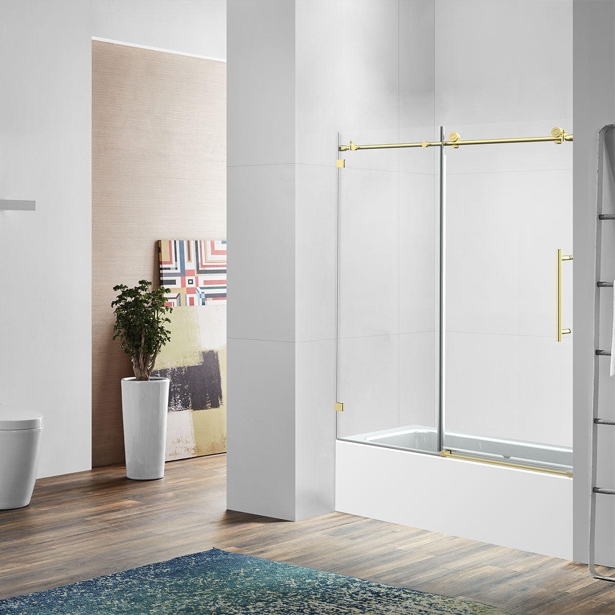 BR01 60in W. x 60in H. 3/8'' Frameless Single Sliding Bathtub Shower Door