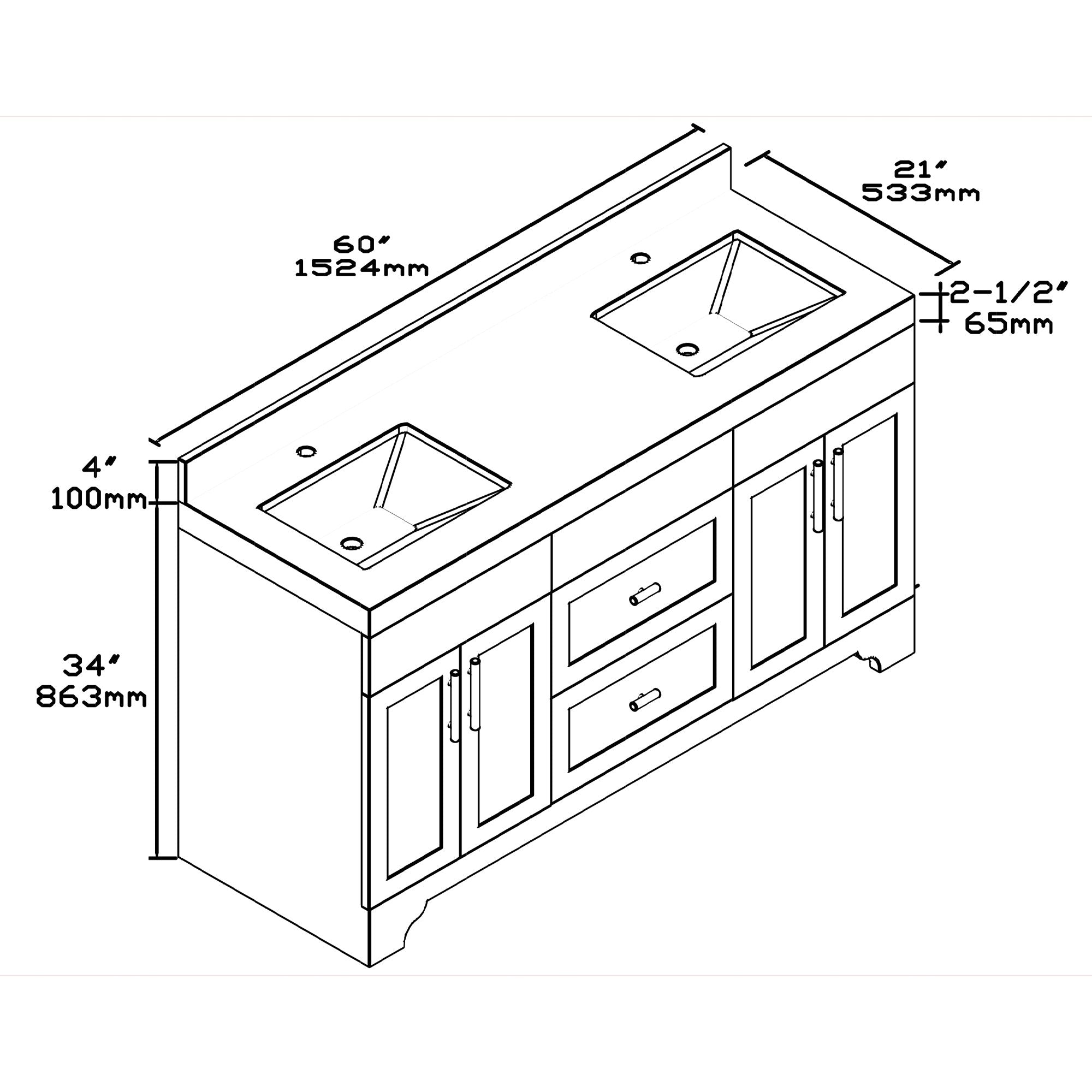 1905 Series 60Inch Bathroom Vanity Cabinet Set