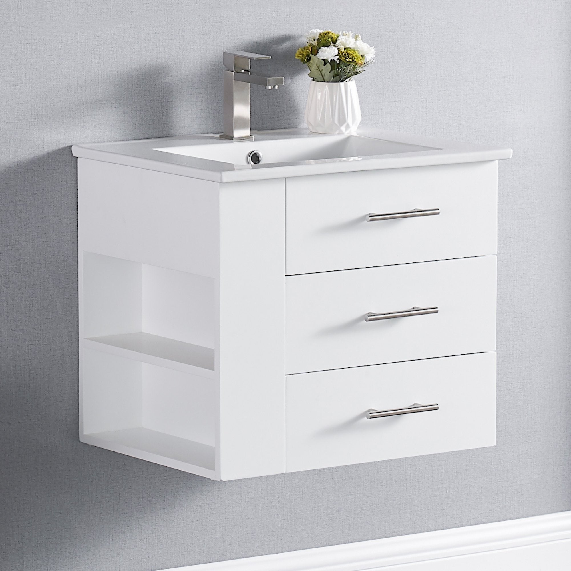 1906 Series 24in Floating Bathroom Vanity Cabinet Set (Left Shelf)