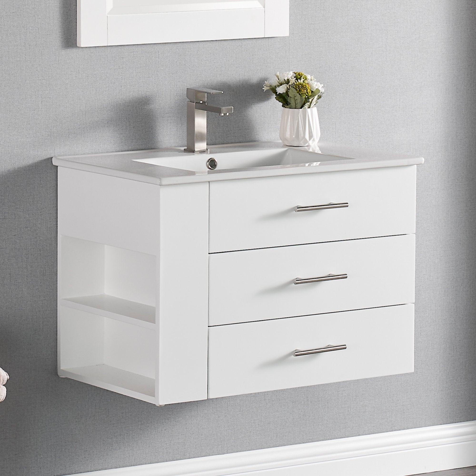 1906 Series 30in Floating Bathroom Vanity Cabinet Set (Left Shelf)