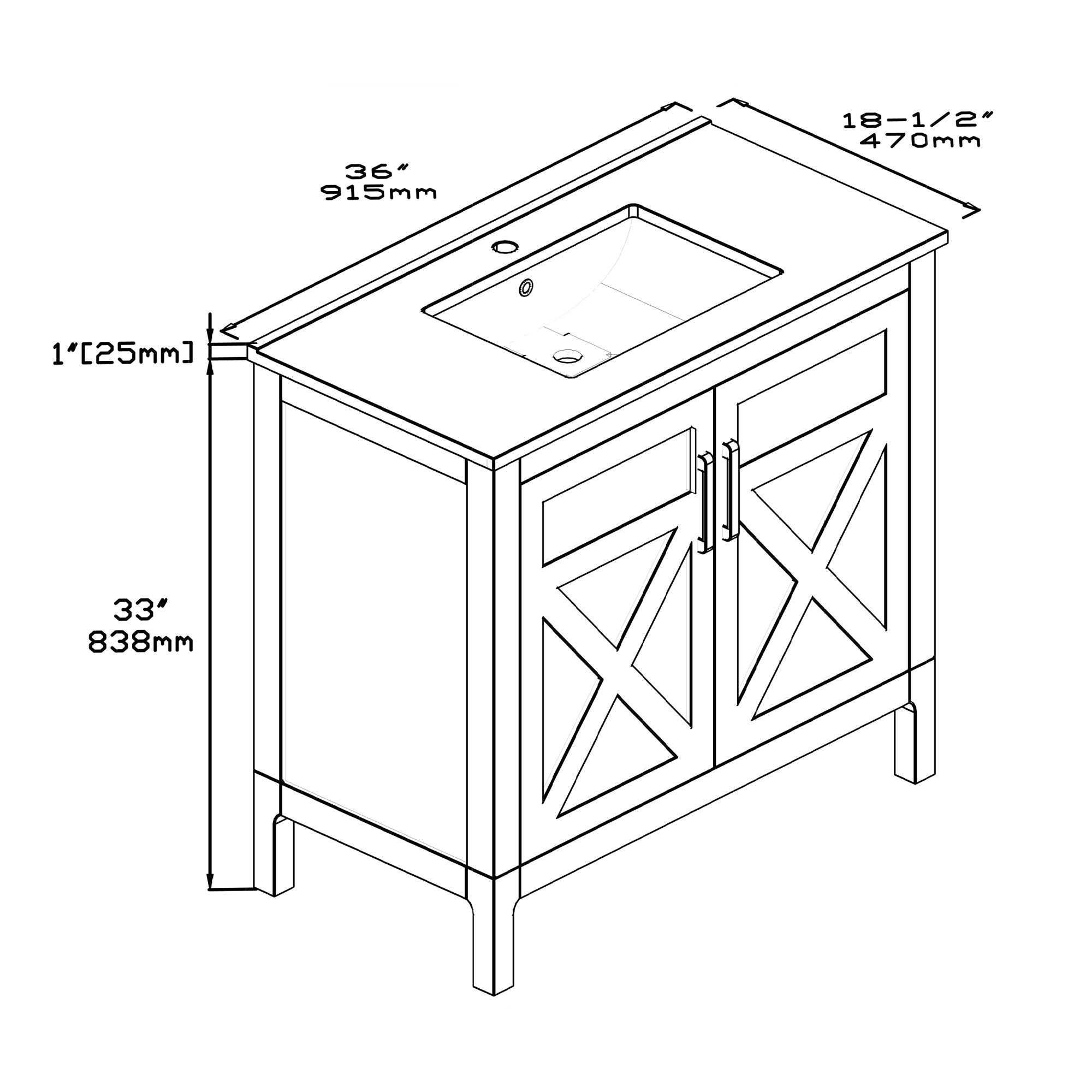 1907 Series 36Inch Bathroom Vanity Cabinet Set