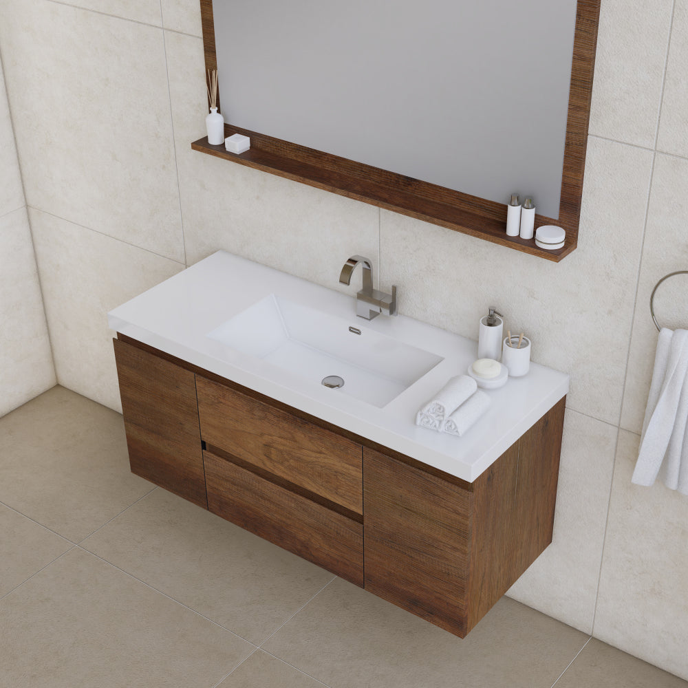 Paterno 48 inch Modern Wall Mounted Bathroom Vanity, Rosewood