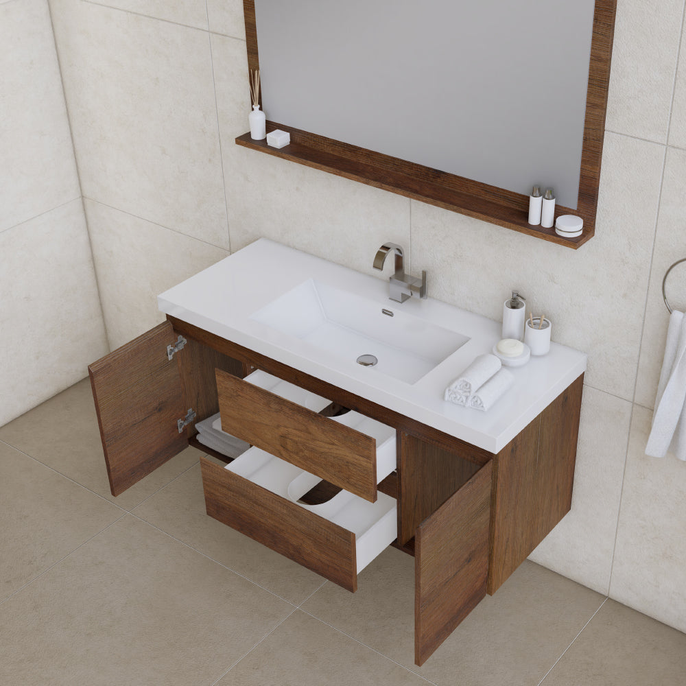 Paterno 48 inch Modern Wall Mounted Bathroom Vanity, Rosewood