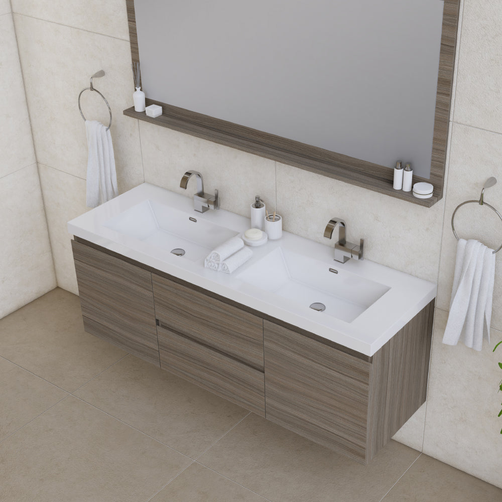 Paterno 60 inch Double Modern Wall Mounted Bathroom Vanity