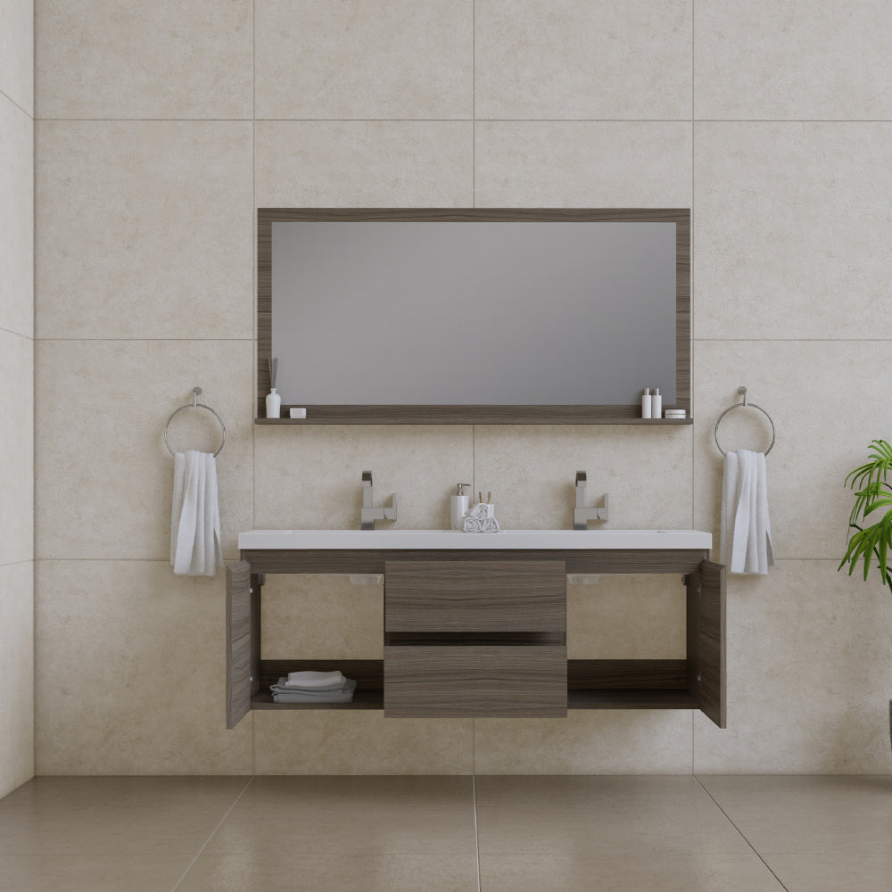 Paterno 60 inch Double Modern Wall Mounted Bathroom Vanity