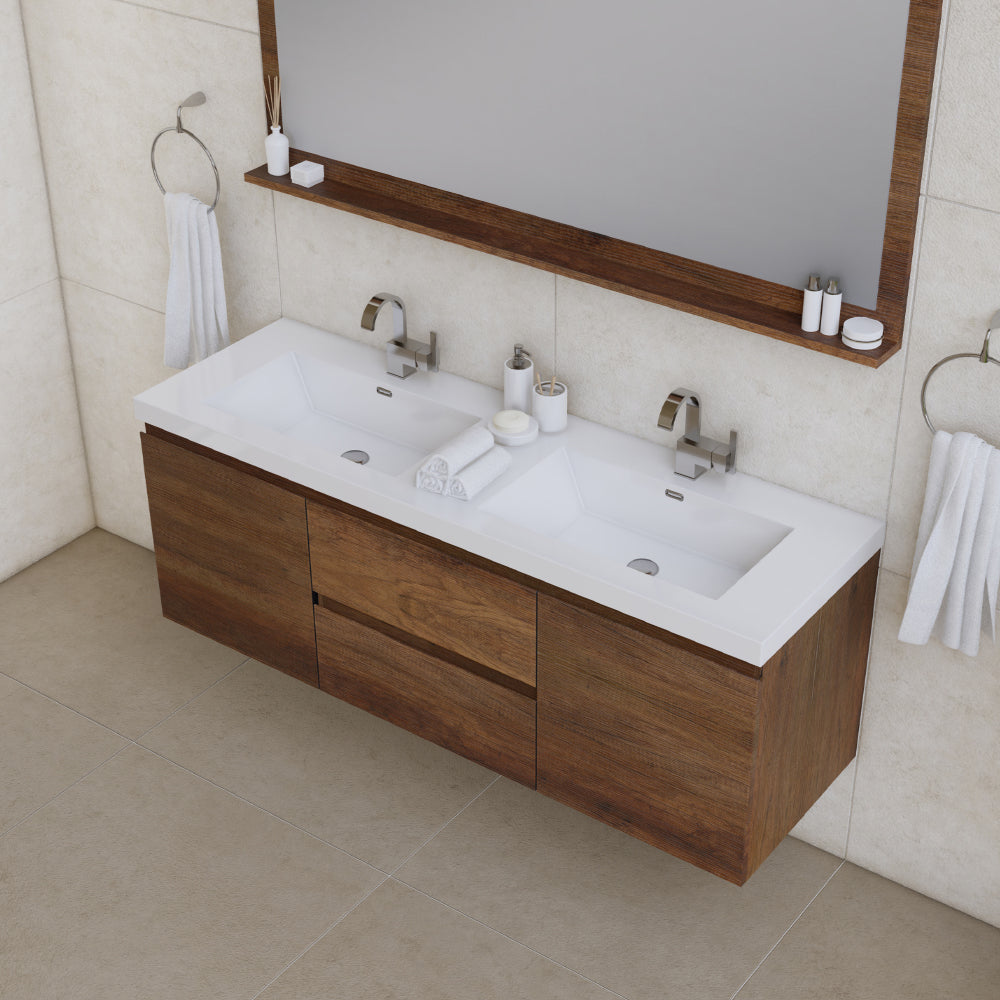 Paterno 60 inch Double Modern Wall Mounted Bathroom Vanity